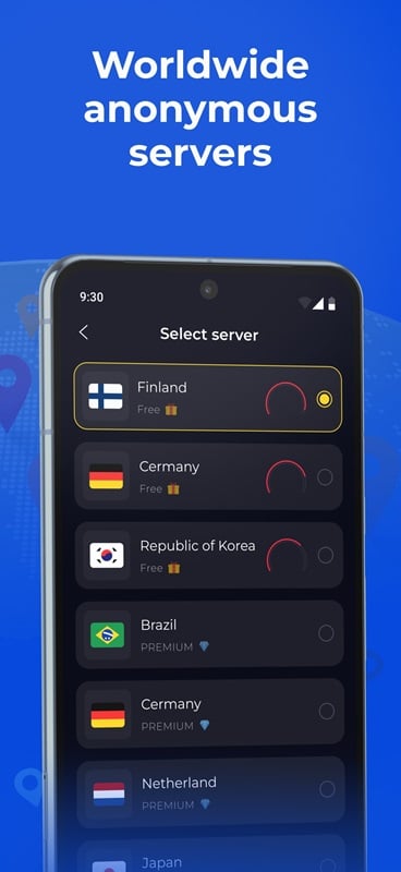 1vpn-mod-apk-2 Máy chủ ẩn danh được cài đặt trên toàn thế giới, bạn hãy chọn cho mình một máy chủ trong 1VPN MOD APK