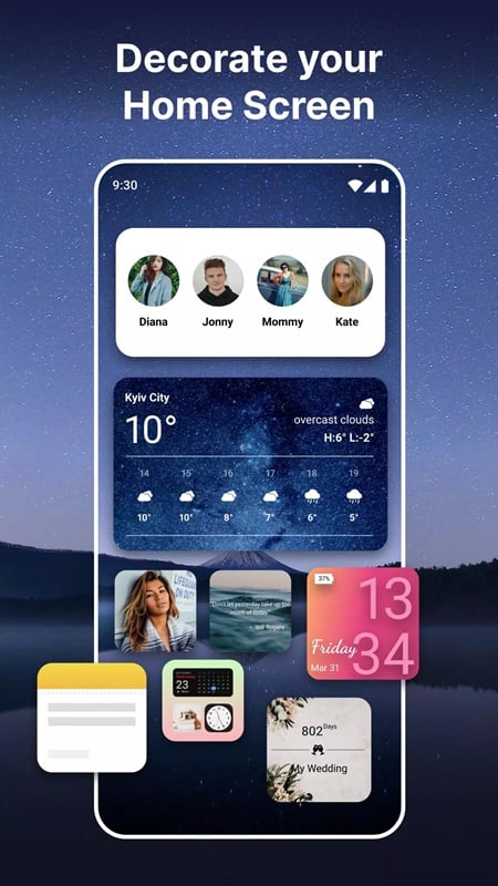 color-widgets-mod-apk-1 Thiết lập các giao diện liên hệ đẹp mắt trên màn hình chính điện thoại trong Color Widgets MOD APK