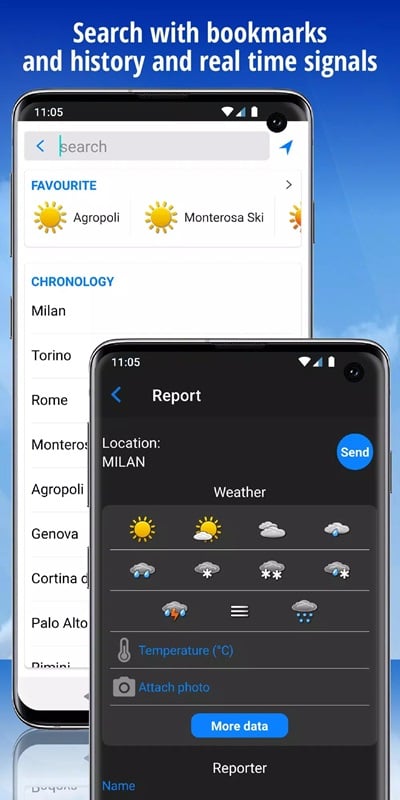Dễ dàng xem lại lịch sử tìm kiếm dự báo thời tiết các vùng trong iLMeteo MOD APK