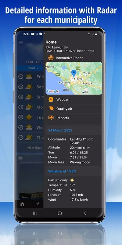 Cập nhật thông tin thời tiết ở một số thành phố lân cận trong iLMeteo MOD APK