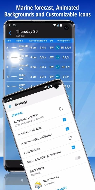 Thay đổi hình nền và một số biểu tượng thời tiết trong iLMeteo MOD APK