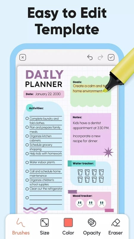 daily-planner-and-journal-mod-apk-2 Đa dạng công cụ chỉnh sửa để các kế hoạch của bạn được hoàn hảo hơn trong Daily Planner and Journal MOD APK