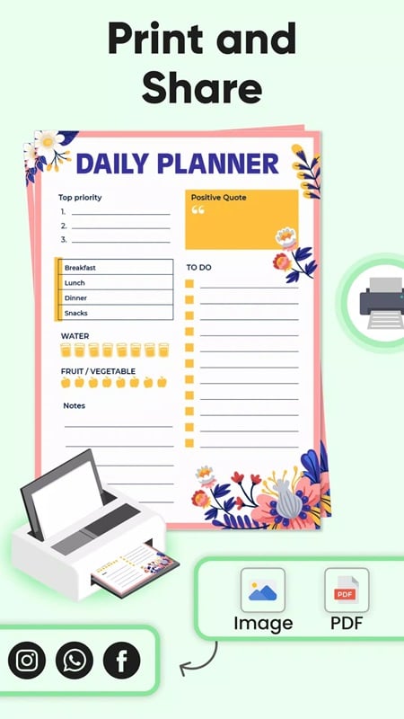 daily-planner-and-journal-mod-apk-5 Dễ dàng in và chia sẻ các kế hoạch trên các nền tảng mạng xã hội trong Daily Planner and Journal MOD APK