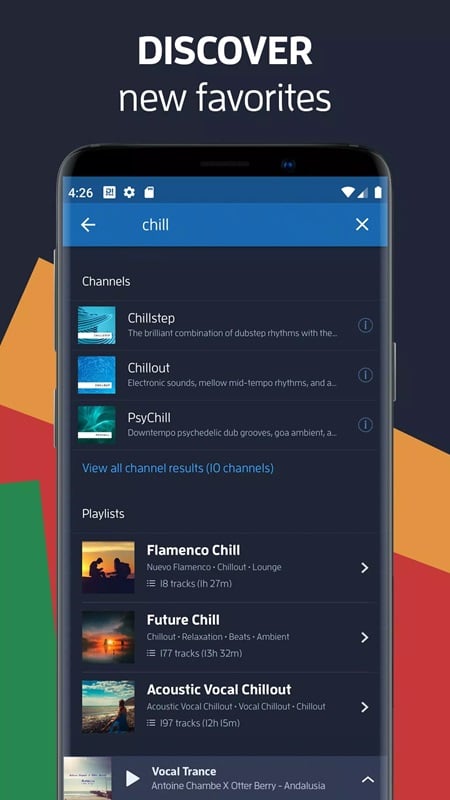 Tạo danh sách phát yêu thích chỉ với vài thao tác đơn giản trong DI.FM Electronic Music Radio MOD APK