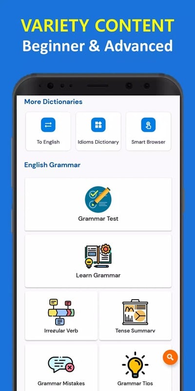 english-grammar-learn-test-mod-apk-1 Đa dạng nội dung học từ cơ bản đến nâng cao trong English Grammar Learn & Test MOD APK
