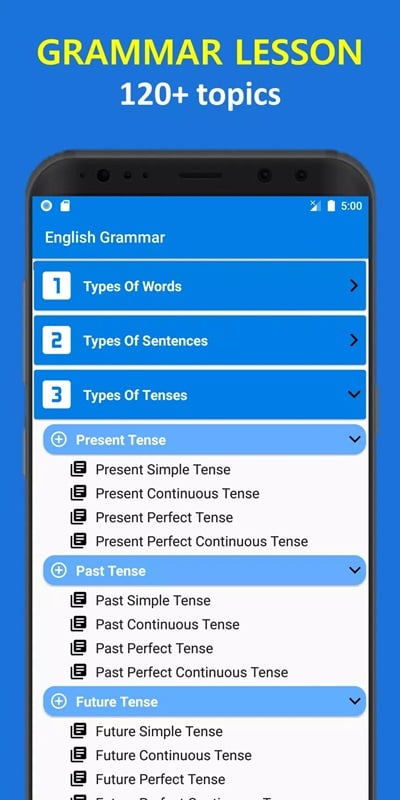 english-grammar-learn-test-mod-apk-2 Hơn 120 chủ đề học ngữ pháp cho bạn lựa chọn trong English Grammar Learn & Test MOD APK