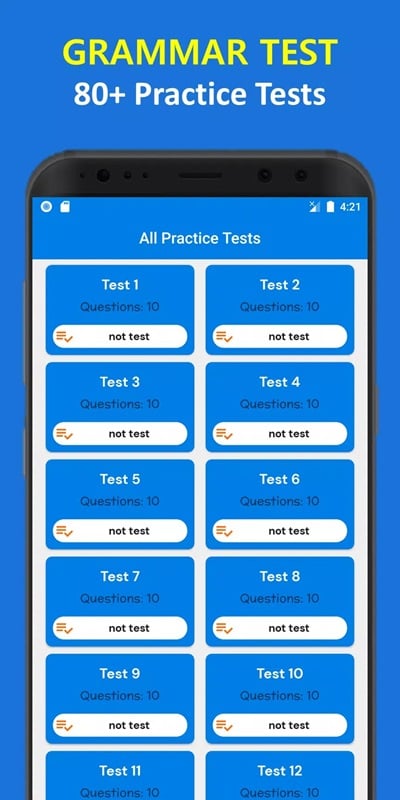 english-grammar-learn-test-mod-apk-3 Tham gia vào những bài kiểm tra để ôn luyện lại kiến thức đã học trong English Grammar Learn & Test MOD APK