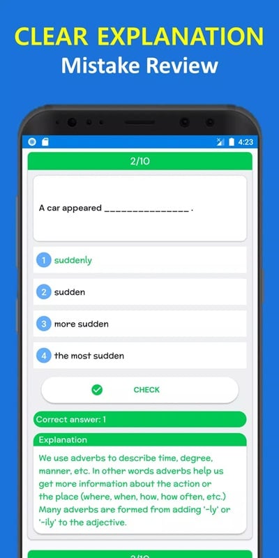 english-grammar-learn-test-mod-apk-5 Các bài tập đều được kèm theo lời giải thích chi tiết trong English Grammar Learn & Test MOD APK