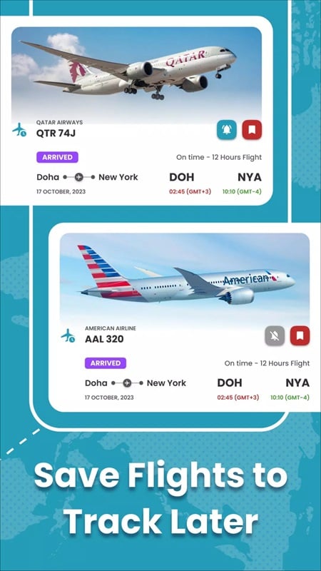 flymat-mod-apk-4 Lưu lại những chuyến bay cần thiết để tiện cho quá trình theo dõi trong Flymat MOD APK