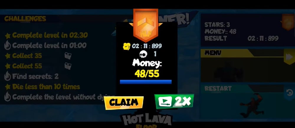 hot-lava-floor-mod-apk-2 Kết quả của từng màn chơi sẽ được ghi lại trong Hot Lava Floor MOD APK