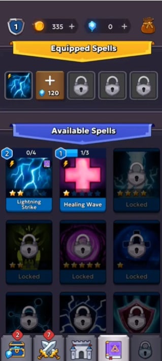 idle-wizard-tower-defense-rpg-mod-apk-2 Một số các chiêu thức mà người chơi có thể gắn cho các anh hùng trong Idle Wizard: Tower Defense RPG MOD APK