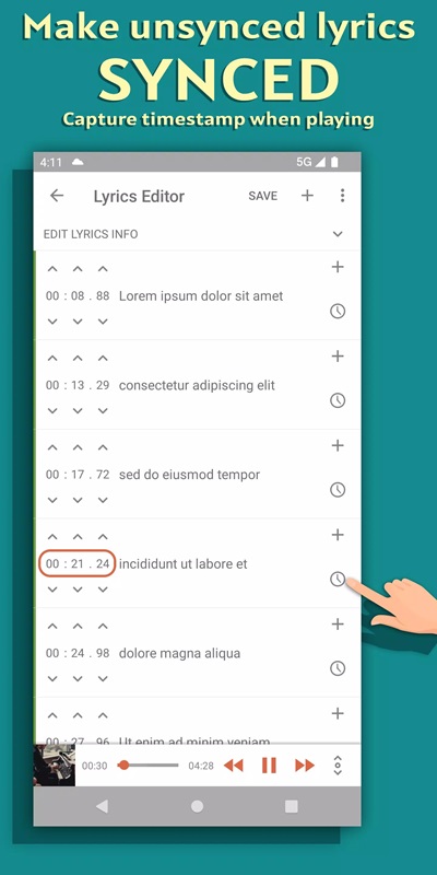 lyrics-editor-mod-apk-1 Thay đổi dấu thời gian trong các bài hát sao cho phù hợp trong Lyrics Editor MOD APK