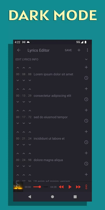 lyrics-editor-mod-apk-5 ĐIều chỉnh chế độ xem sang chủ đề tối trong Lyrics Editor MOD APK
