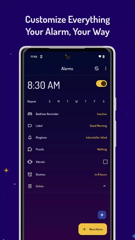 wakey-alarm-clock-mod-apk-3 Tùy chỉnh báo thức theo mong muốn của bạn trong Wakey Alarm Clock