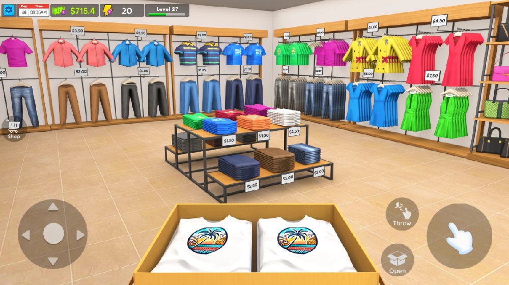 clothing-shop-mod-apk-9 Lấp đầy tất cả các kệ hàng để phục vụ khách hàng trong Clothing Shop MOD APK