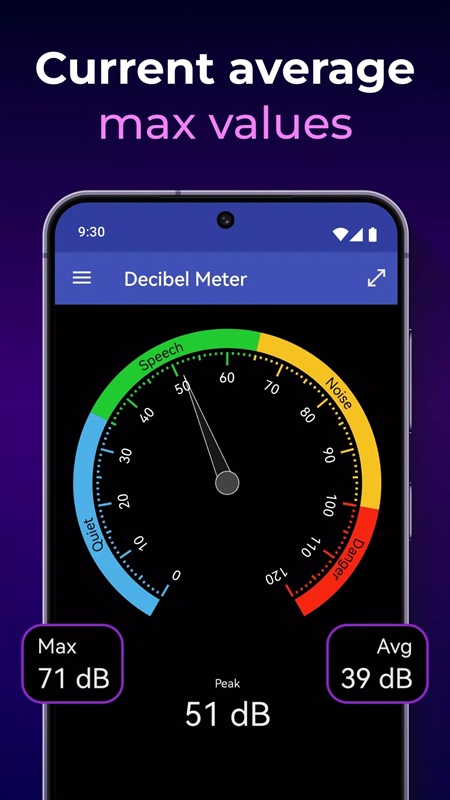 decibel-meter-mod-apk-1 Theo dõi chỉ số âm thanh thông qua đồng hồ trong Decibel Meter MOD APK