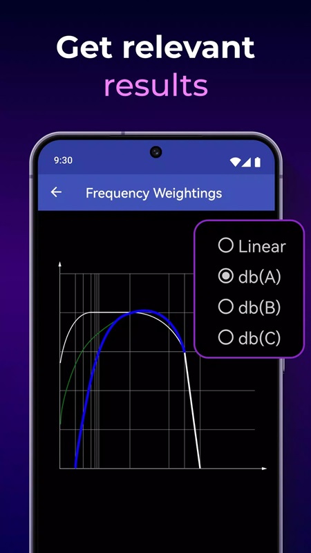 decibel-meter-mod-apk-2 Lựa chọn các chế độ tần số trọng số để dễ dàng phân thích âm thanh trong Decibel Meter MOD APK