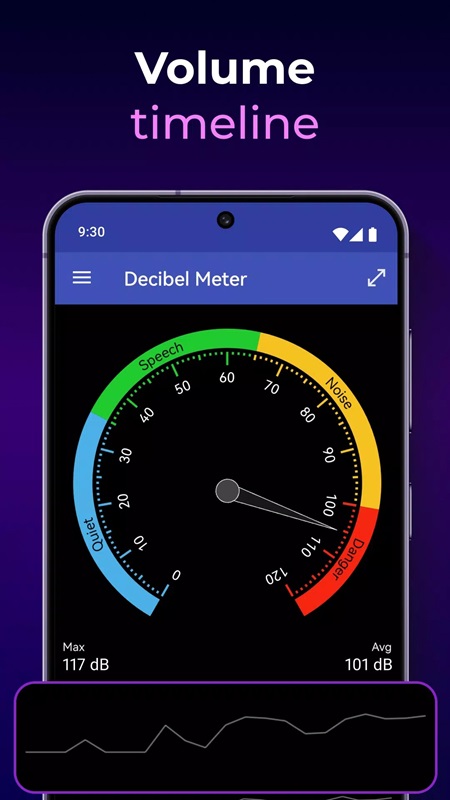 decibel-meter-mod-apk-3 Theo dõi chỉ số âm thanh thông qua biểu đồ thời gian trong Decibel Meter MOD APK