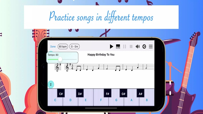 easy-note-learn-music-mod-apk-1 Tùy chỉnh mức độ nhanh, chậm tiết tấu của các bài hát trong Easy Note: learn music MOD APK