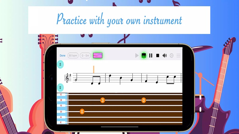easy-note-learn-music-mod-apk-2 Lựa chọn nhiều loại nhạc cụ khác nhau để luyện tập trong Easy Note: learn music MOD APK