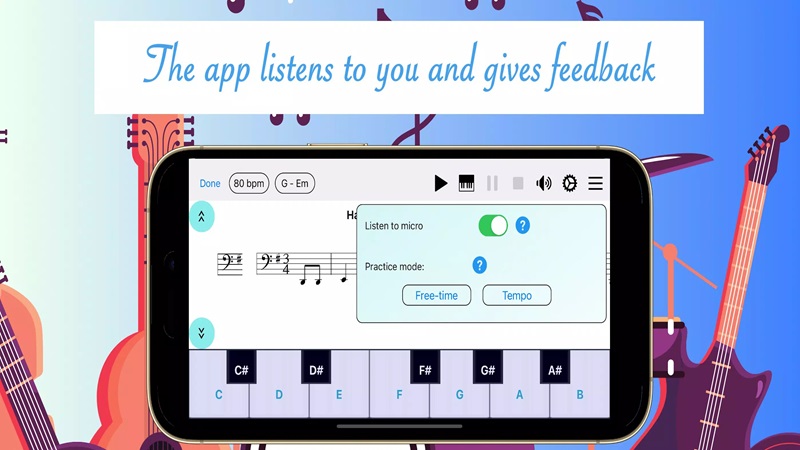 easy-note-learn-music-mod-apk-5 Đưa ra những lời phản hồi trực tiếp sau các bài học trong Easy Note: learn music MOD APK