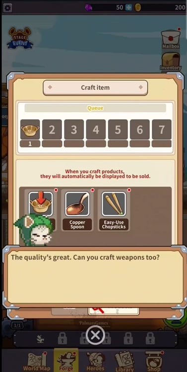 Có thể tạo ra rất nhiều thứ từ lò rèn trong King Smith MOD APK