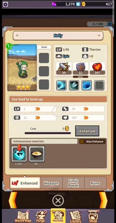 Nâng cấp và trang bị các món đồ để tăng sức mạnh của anh hùng trong King Smith MOD APK