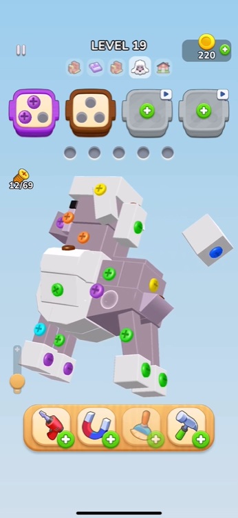 screwdom-3d-mod-apk-5 Thử thách người chơi gỡ bỏ được hết những con ốc vít của mô hình trong Screwdom 3D MOD APK